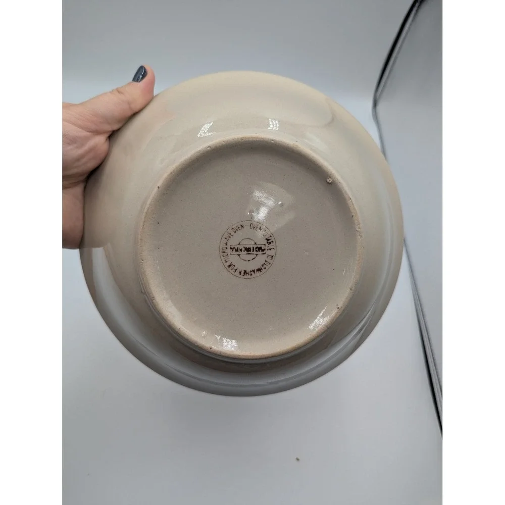 Vintage W.H. Grindley Salad Bowl Cream Stoneware Chef's Salad Recipe Graphic 9in